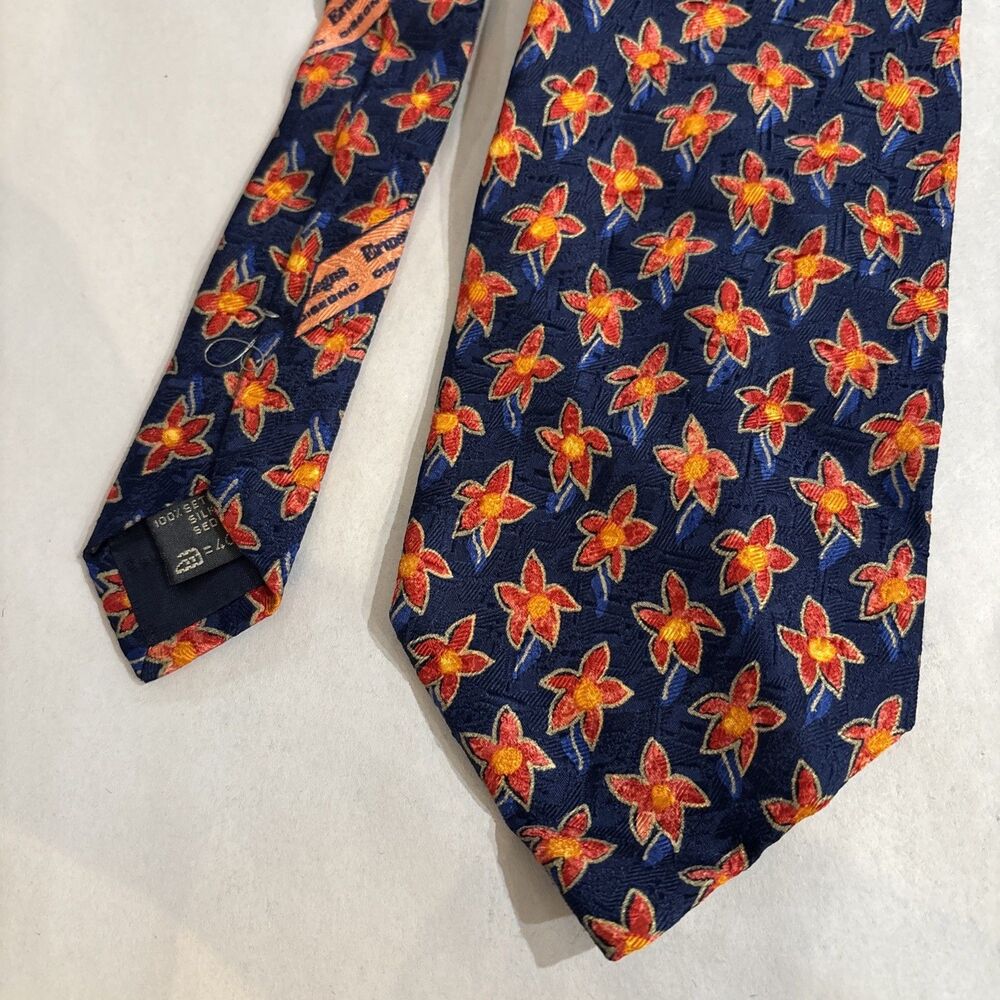 Ermenegildo Zegna Men's Neck TIE Navy Blue With Red Star Flowers Hipster 3.75” X